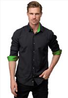 ItalianStyle - Heren Overhemd - Slim Fit Model - Zwart - Groen - thumbnail