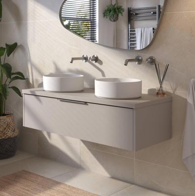 Saqu Lima badmeubel incl. afdekblad 120x51x32cm mat greige - rvs greep