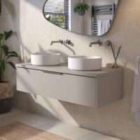 Saqu Lima badmeubel incl. afdekblad 120x51x32cm mat greige - rvs greep - thumbnail
