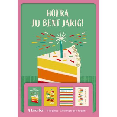 hallmark wenskaarten, hoera jij bent jarig, blister van 8 stuks