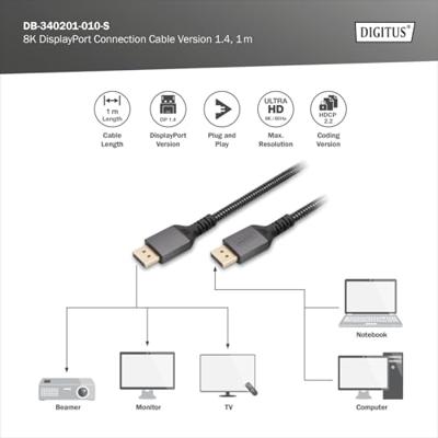 Digitus DB-340201-010-S DisplayPort-kabel DisplayPort Aansluitkabel DisplayPort-stekker 1 m Zwart Afgeschermd (drievoudig), Flexibel, Halogeenvrij, Rond Digitus DB-340201-010-S DisplayPort-kabel DisplayPort Aansluitkabel DisplayPort-stekker 1 m Zwart Afgeschermd (drievoudig), Flexibel, Halogeenvrij, Rond