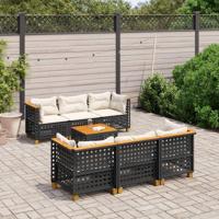 7-delige Loungeset met kussens poly rattan zwart - thumbnail