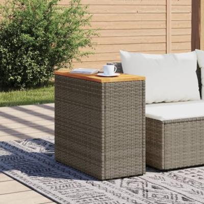 Tuinbijzettafel met houten blad 58x27,5x55 cm poly rattan grijs
