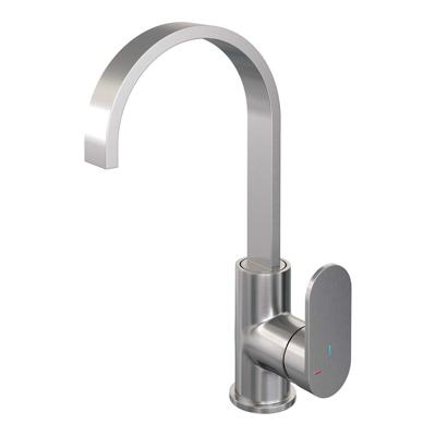 Wastafelmengkraan Brauer Brushed Edition Coldstart Opbouw Hoog Plat Gebogen Platte Hendel Geborsteld RVS PVD Brauer Wastafelmengkraan Brauer Brushed Edition Coldstart Opbouw Hoog Plat Gebogen Platte Hendel Geborsteld RVS PVD Brauer