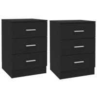 VidaXL Nachtkastjes 2 st 38x35x56 cm bewerkt hout zwart - thumbnail