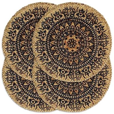 VidaXL Placemats 4 st rond 38 cm jute donkerblauw