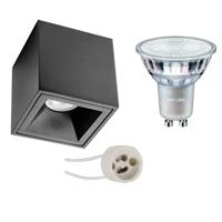 Opbouwspot Set - Pragmi Cliron Pro - GU10 Fitting - Opbouw Vierkant - Mat Zwart - Verdiept - 90mm - Philips - MASTER 927 36D VLE - 3.7W - Warm Wit 2200K-2700K - DimTone Dimbaar - thumbnail