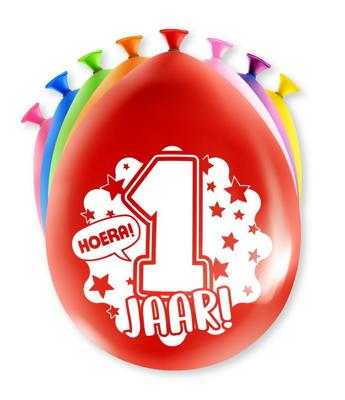 Party Ballonnen Hoera 1 Jaar - 8 Stuks