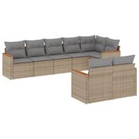 8-delige Loungeset met kussens poly rattan gemengd beige - thumbnail