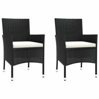 3-delige Bistroset met kussens poly rattan zwart - thumbnail