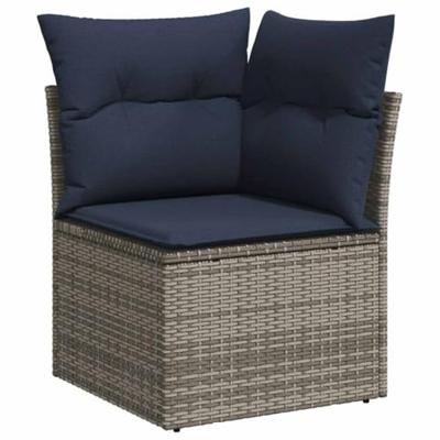 5-delige Loungeset met kussens poly rattan grijs - thumbnail