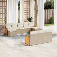 10-delige Loungeset met kussens poly rattan beige - thumbnail