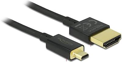 Delock 84782 HDMI-kabel HDMI Aansluitkabel HDMI-A-stekker, HDMI-micro-D-stekker 1.50 m Zwart 4K UHD, Vergulde steekcontacten