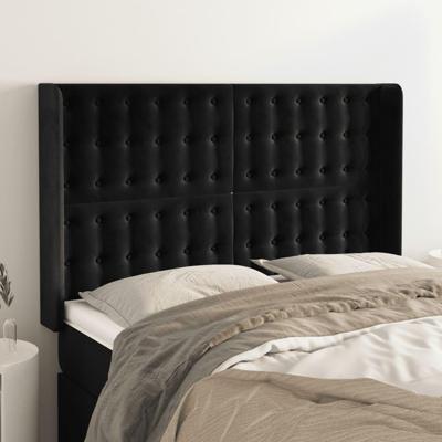 Hoofdbord met randen 147x16x118/128 cm fluweel zwart
