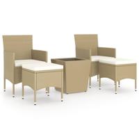 5-delige Bistroset poly rattan en gehard glas beige - thumbnail