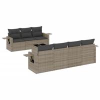 8-delige Loungeset met kussens poly rattan grijs - thumbnail