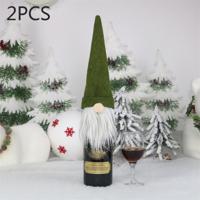 2 stuks CX20214 Faceless pop wijn fles tas kerst decoratie (groen) - thumbnail