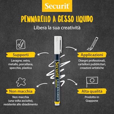 Securit krijtmarker wit, etui met 5 stuks in geassorteerde diktes