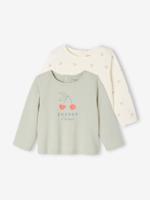Set van 2 Basics babyshirts met lange mouwen saliegroen - thumbnail