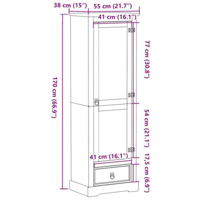 Kledingkast Corona 55x38x170 cm massief grenenhout