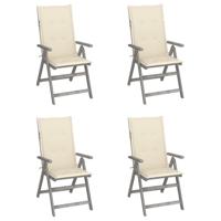 Tuinstoelen 4 st verstelbaar met kussens massief acaciahout - thumbnail