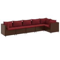 6-delige Loungeset met kussens poly rattan bruin - thumbnail