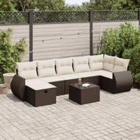 8-delige Loungeset met kussens poly rattan bruin - thumbnail