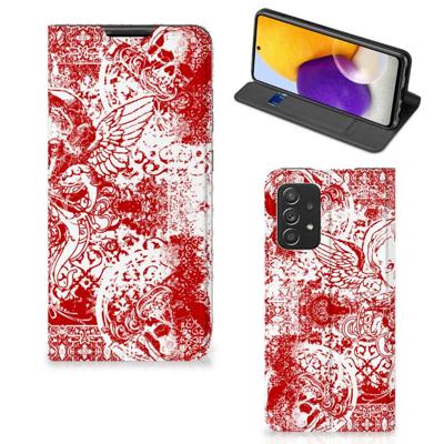Mobiel BookCase Samsung Galaxy A72 (5G/4G) Angel Skull Rood Mobiel BookCase Samsung Galaxy A72 (5G/4G) Angel Skull Rood