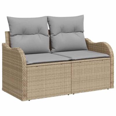 Tuinbankenset met kussen 10 pcs Beige poly rattan