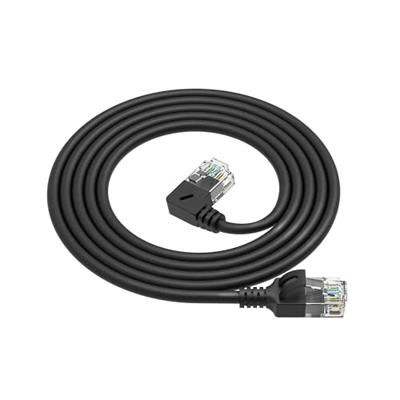 ACT Zwarte 2 meter U/UTP CAT6A LSZH slimline patchkabel met RJ45 connectoren. recht naar 90° haaks - thumbnail