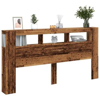 Hoofdeinde met LED 200x18,5x103,5 cm bewerkt hout oud hout