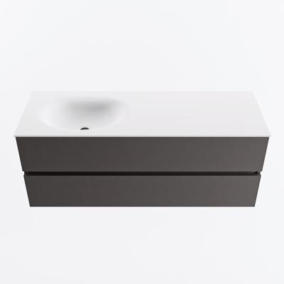 MONDIAZ VICA 130cm badmeubel onderkast Dark Grey 2 lades. Wastafel MOON links zonder kraangat, kleur Talc.