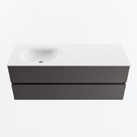 MONDIAZ VICA 130cm badmeubel onderkast Dark Grey 2 lades. Wastafel MOON links zonder kraangat, kleur Talc. - thumbnail