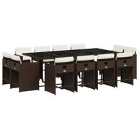 13-delige Tuinset met kussens poly rattan bruin - thumbnail