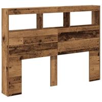 Hoofdbordkast met LED 140x17x102 cm oud hout - thumbnail