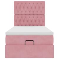 Ottoman bed met matrassen en LED's 80x200cm fluweel roze - thumbnail
