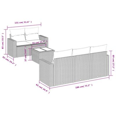 6-delige Loungeset met kussens poly rattan zwart - thumbnail