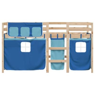 Kinderhoogslaper met gordijnen 90x190 cm grenenhout blauw