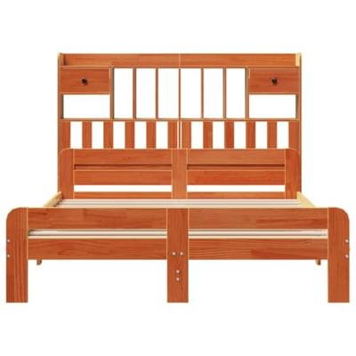 Bed met boekenkast zonder matras grenenhout wasbruin 160x200 cm