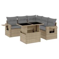 6-delige Loungeset met kussens poly rattan beige - thumbnail
