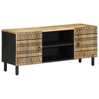 Tv-meubel 105x33,5x46 cm massief ruw mangohout zwart - thumbnail