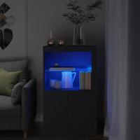 Bijzetkast met LED-verlichting bewerkt hout zwart - thumbnail