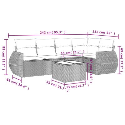 5-delige Loungeset met kussens poly rattan beige