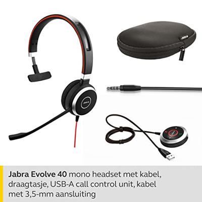 Jabra Evolve 40 MS Mono Headset – Microsoft Certified Headphones for VoIP Softphone with Passive Noise Cancellation – USB-Cable with Controller – Black