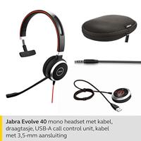 Jabra Evolve 40 MS Mono Headset – Microsoft Certified Headphones for VoIP Softphone with Passive Noise Cancellation – USB-Cable with Controller – Black - thumbnail