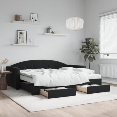 Slaapbank met onderschuifbed en lades 90x190 cm fluweel zwart