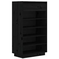Schoenenkast 60x34x105 cm massief grenenhout zwart - thumbnail