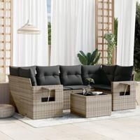 7-delige Loungeset met kussens poly rattan grijs - thumbnail