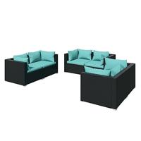6-delige Loungeset met kussens poly rattan zwart - thumbnail