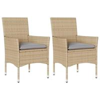 Tuinstoelen 2 st met kussens poly rattan beige - thumbnail